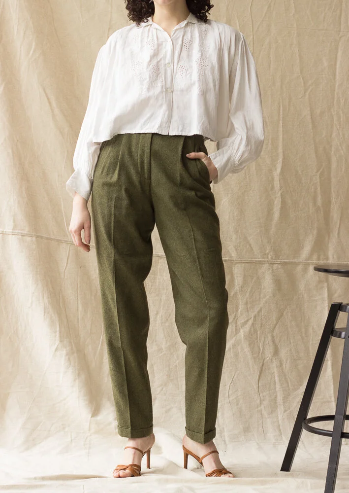 1980s Banana Republic Green Wool Tweed Trousers — Wayward Collection